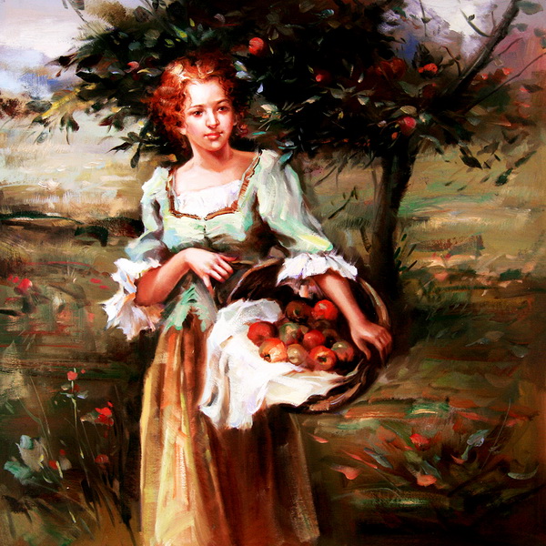 lady with apples