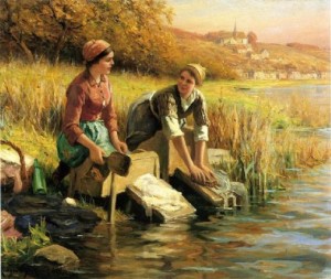 ladies washing by a stream