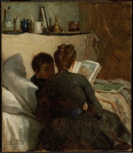 mom reading to boy